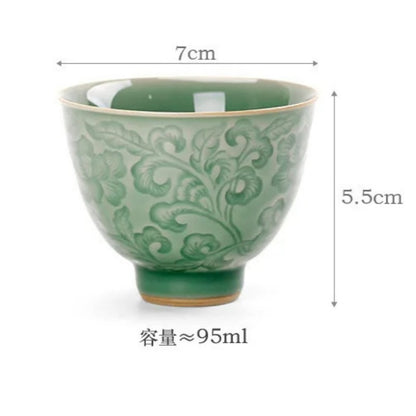 Celadon Relief Lotus Teacup Ancient Tea Bowl Jug Tea-tasting Meditation Cup