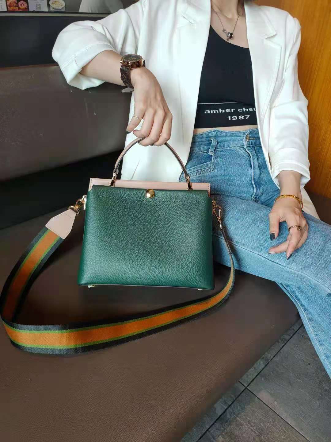 Genuine Leather Handbag Tote Crossbody Bag Satchel Purse 27x11.5x21.5 Cm Cotton
