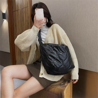 Women Shoulder Bag Feather Padded Big Crossbody Bag Cotton Leather 57*31*11 CM