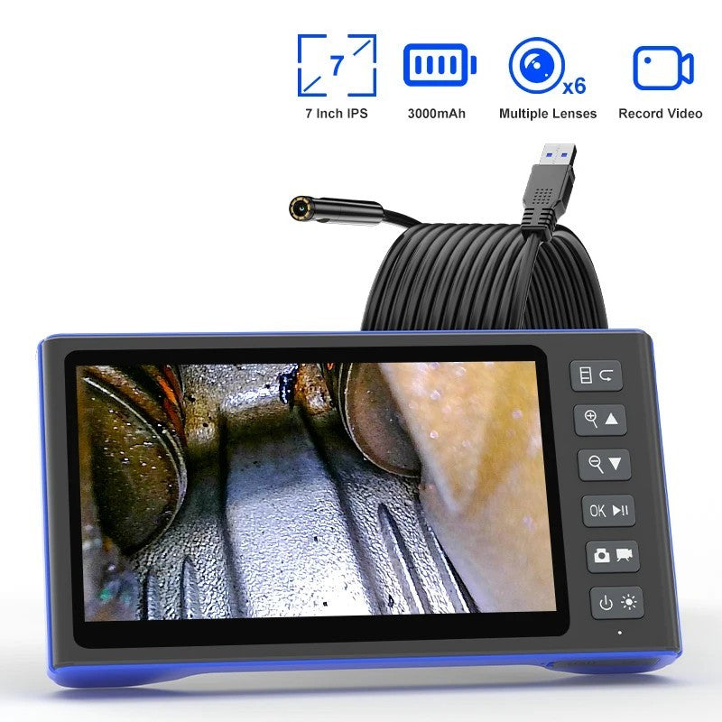 7" IPS HD Borescope Endoscope Camera 1080P 8mm Detachable 5M Cable Inspection