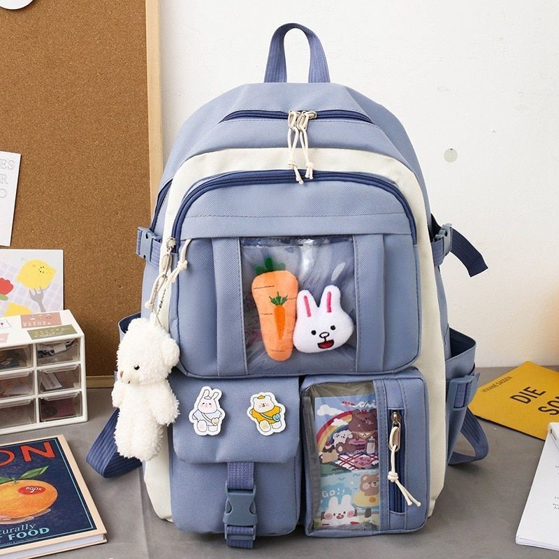 4 Pcs Sets Purple School Backpack School Bags 32*15*46CM Polyester Softback 20L