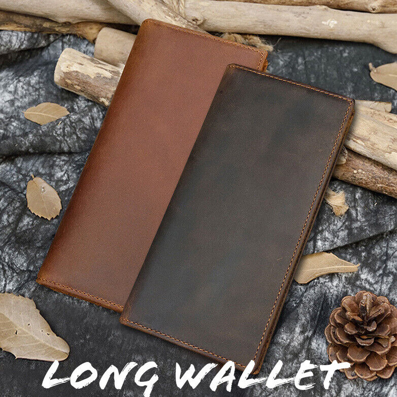 Men's Real Leather Long Bi-fold Wallet Business Credit ID Card Holder Clutch Bag