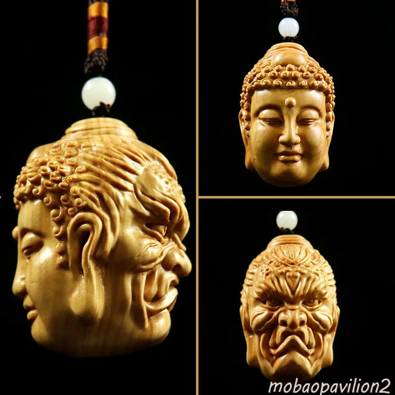 Cliff Cypress Buddha Head Devil Head Double Sided Engraving Pendant Decoration