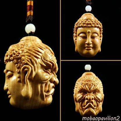 Cliff Cypress Buddha Head Devil Head Double Sided Engraving Pendant Decoration