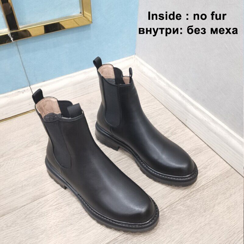Women Ankle Boots Genuine Leather Boots Platform Chunky Low Heel Short Booties