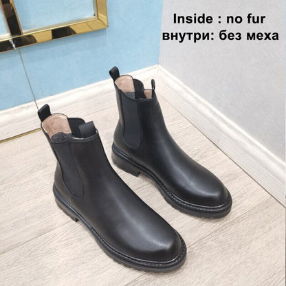 Women Ankle Boots Genuine Leather Boots Platform Chunky Low Heel Short Booties