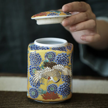 Complete Tea Set Color Enamel Porcelain Gaiwan Matching Pitcher Tea Cup Crane