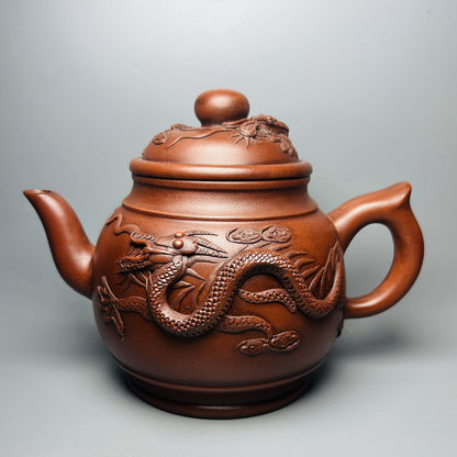 Vintage Chinese Yixing Purple Clay Teapot Zisha Ceramic Carving Dragon Tea Set