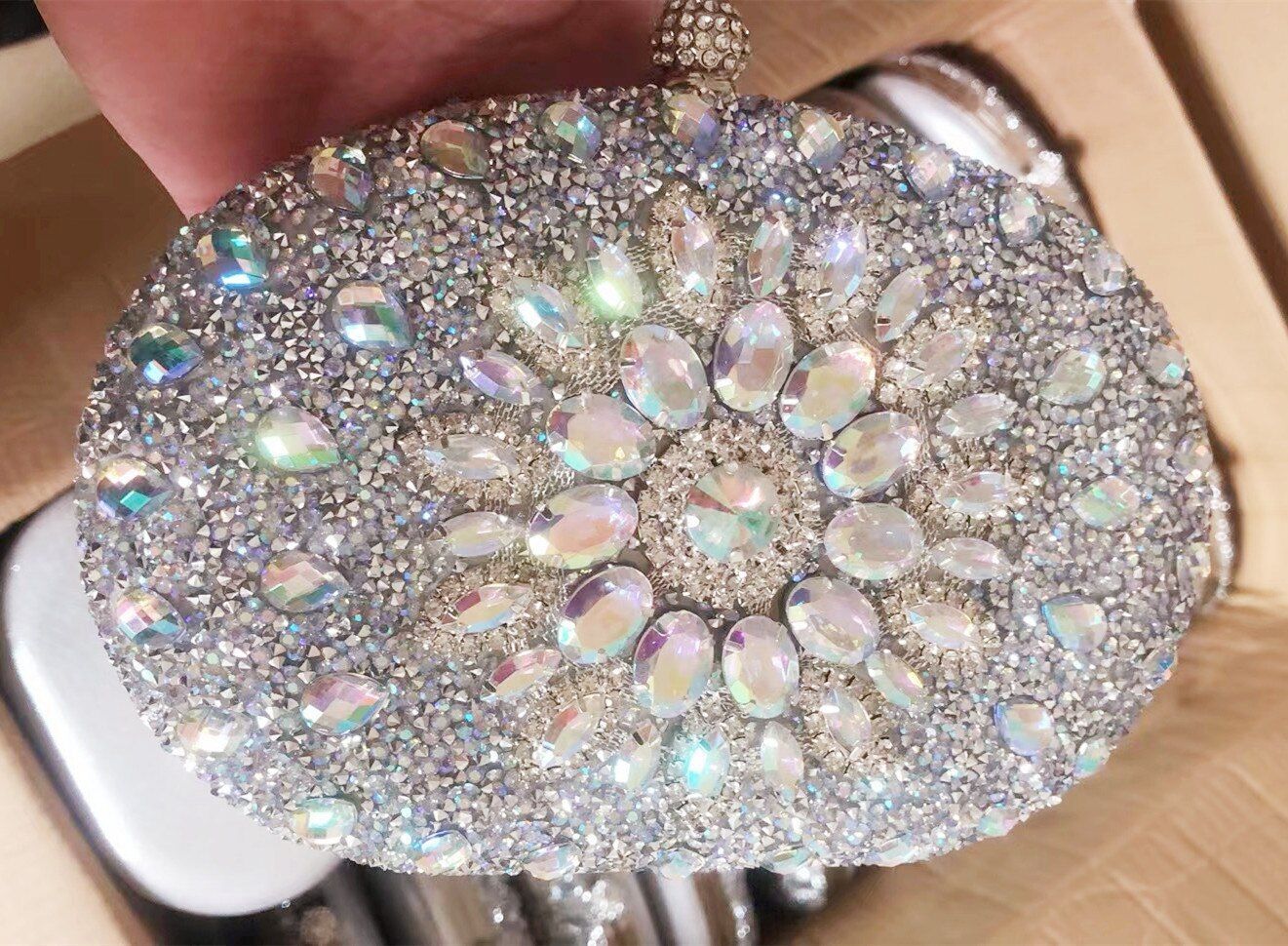 Wedding Silver Floral Crystal Clutch Bag Wallet Purse Handbags Nylon Hasp Women