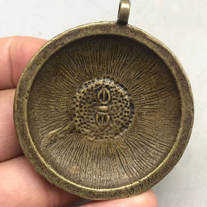 Vintage Tibetan Brass Pendant, Hand-Carved Buddha & Fish, Nepal Style