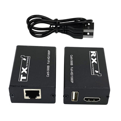 30M Black Aluminum USB KVM HDMI Extender RJ45 Cat6 Ethernet Network Cable