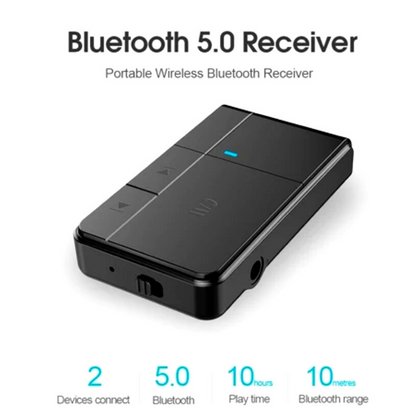 Bluetooth 5.0 Transmisor Receptor 2 en1 Adaptador de audio 3.5mm Aux Car 10Horas