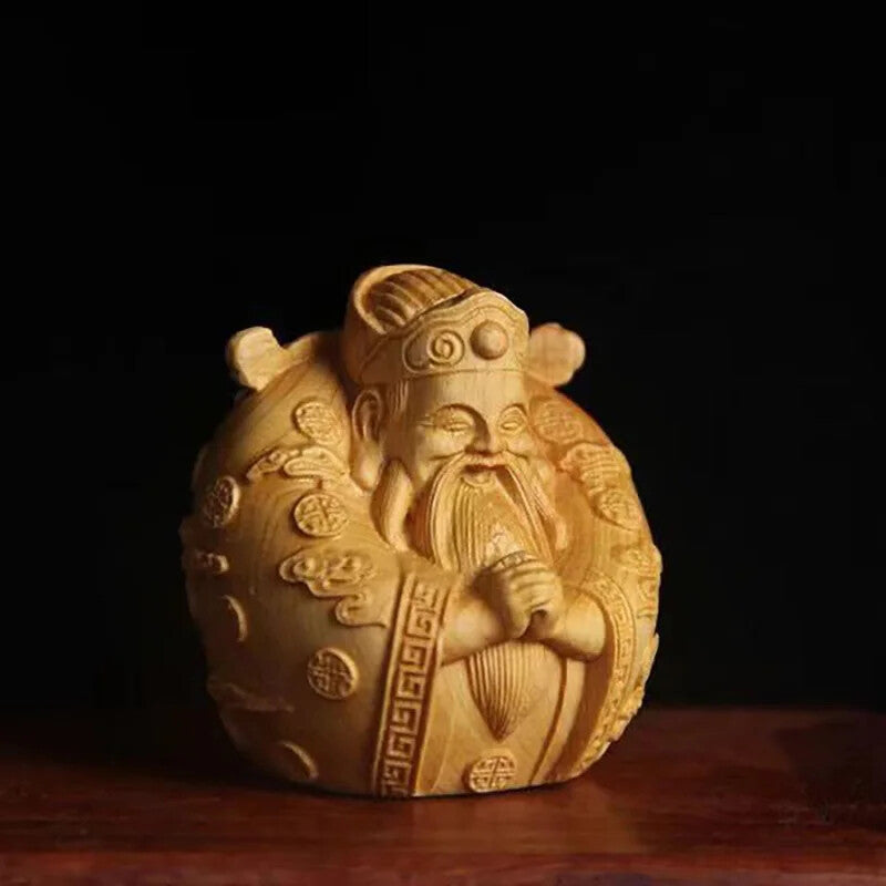6cm wooden God of wealth decorative Small ornaments hand-carved lucky small gift