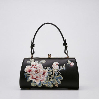 Embroidery Shoulder Bag Retro Synthetic Leather Floral Small Purse 23*12*11.5 CM