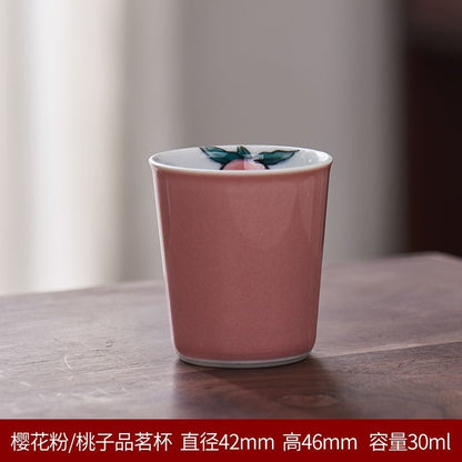 1pc Hand Drawn Tea Cup Single Cup Master Cup Tea Cup Green Color Pink Color