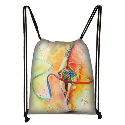 Watercolor Art Print Backpack Drawstring Bag Daypack Gymnast Storage Bag Travel