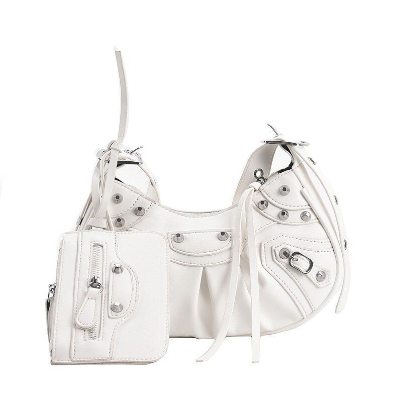 Half Moon Shape Leather Armpit Crossbody Bag Punk Style Vintage Handbag 2Pcs/set