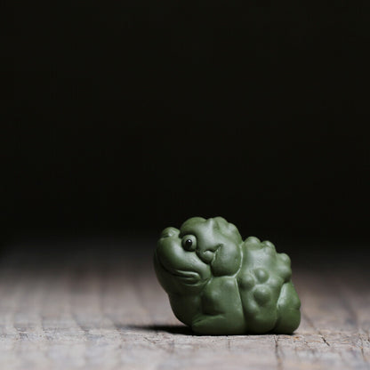 Chinese Zisha Purple Clay Tea Pet Frog Statue Small Size Green Clay Tea Play New