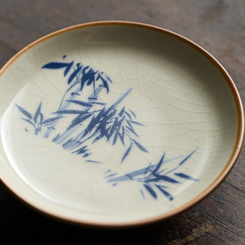 Gaiwan Ruyao Craft Crackle Glaze Porcelain Tureen With Saucer Lid Bamboo Print