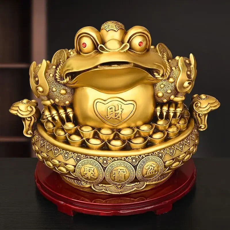 Feng Shui Copper Golden Toad Ornaments Treasure Bowl Three-legged Crafts