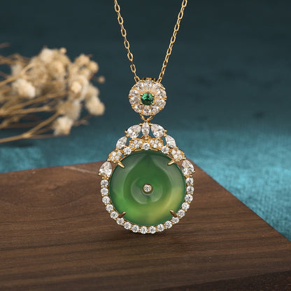 Green Jade Crystal Pendant Necklace Charm 18K Gold Plated Chain Dainty Gemstone