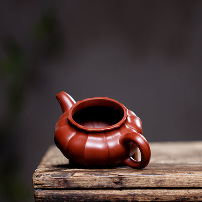 Chinese Yixing Zisha Pottery Clovershrub Clay 210ML Mesh Pumpkin Grain Teapot
