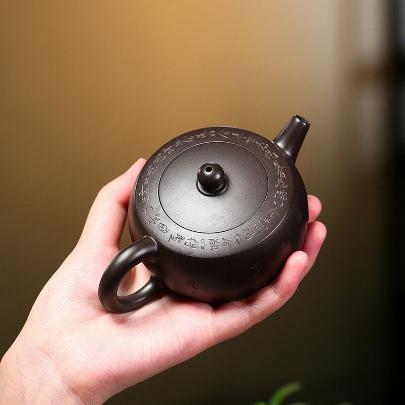 Handmade Tea Pot Rare Original Ore Yixing Zisha Black Zhu Clay Pot Master Marked