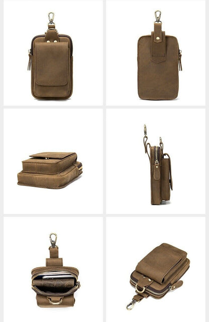 Men Phone Belt Pack Bag Loop Waist Holster Pouch Case Genuine Leather Wallet