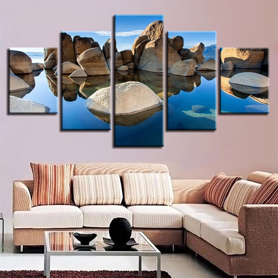 Nature Seascape Clearly Sea Rocks Canvas Prints Painting Wall Art Home Decor 5PC
