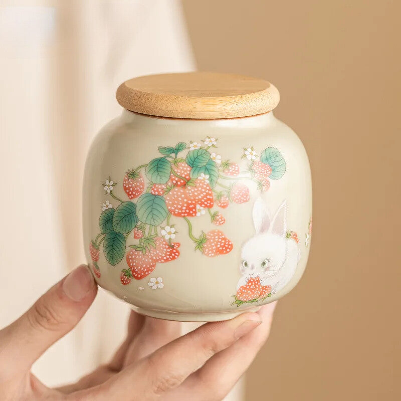 Ru Kiln Strawberry Tea Box Organizer Storage Tank Containers Tea Caddy