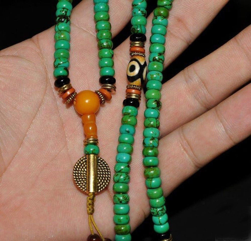 Tibet tibetan turquoise buddhist buddha prayer bead mala bracelet Dzi eye