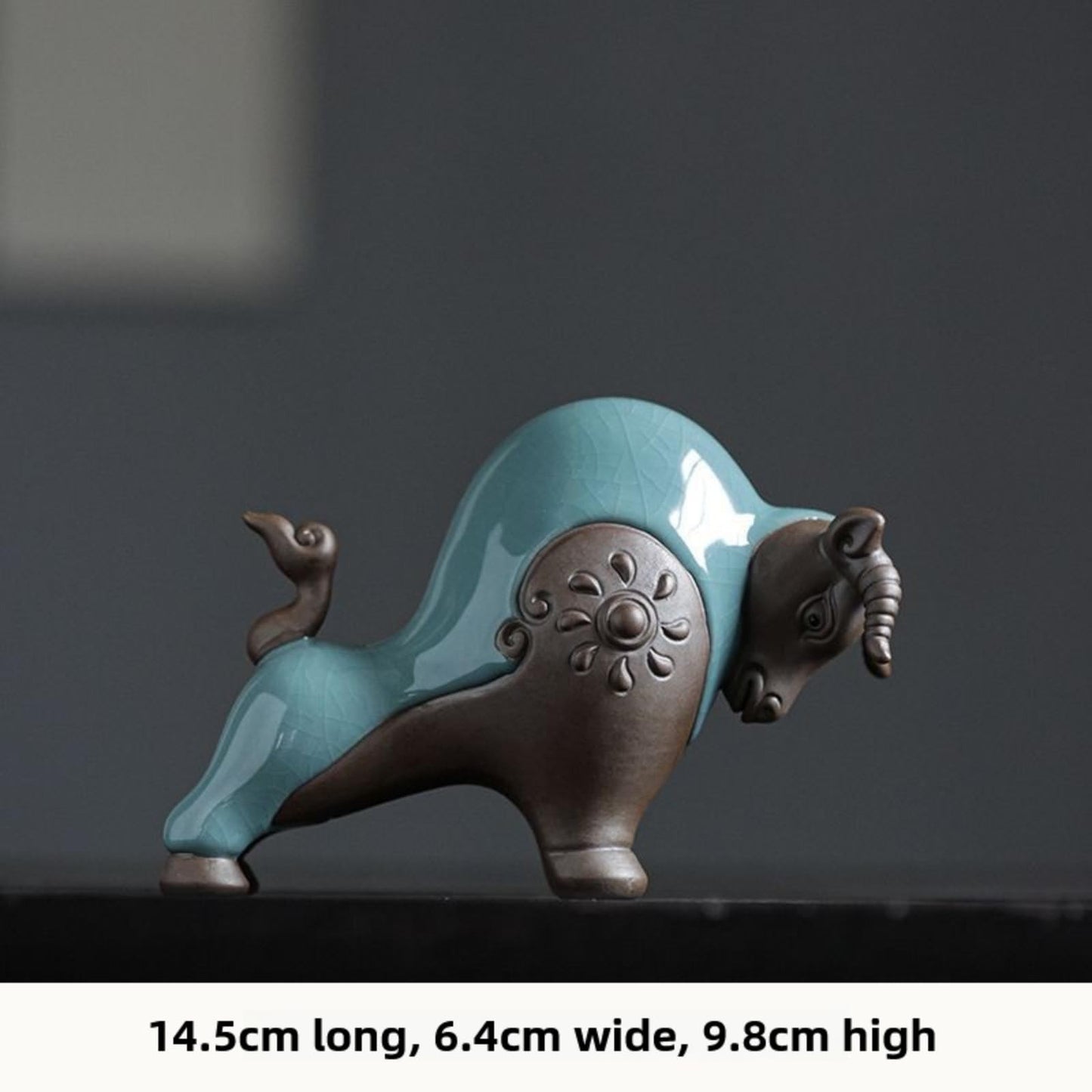 Handmade Chinese Zodiac Ox Ceramic Tea Pet 14.5cm Kung Fu Tea Play Decorative