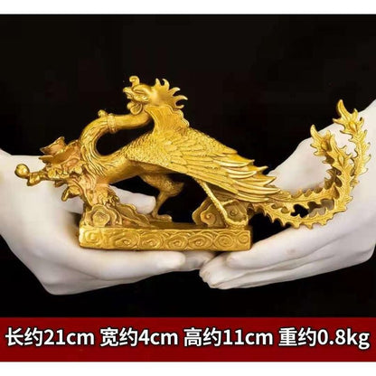 12" Brass Chinese Phoenix Statue Amulet Sculpture Feng Shui New Year Home Decor