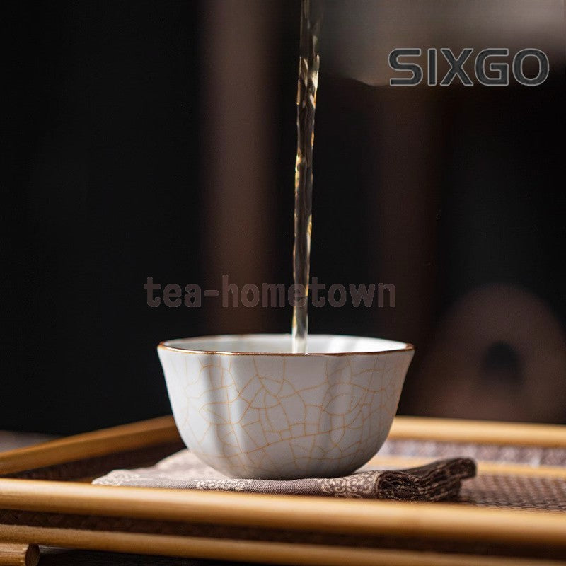 1pc Ru Kiln Moon White Tea Cup, Tea Cup, Cracked Ice, Cracked Ceramic Tea Cup