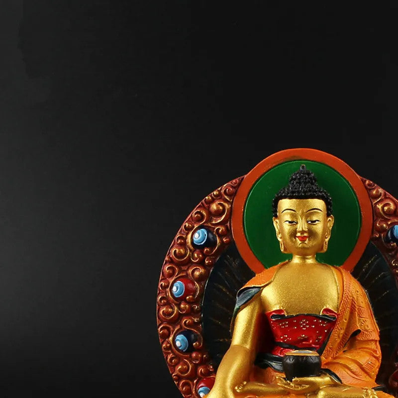 12cm Resin Sakyamuni Buddha Statue Handpainted Home Ornament