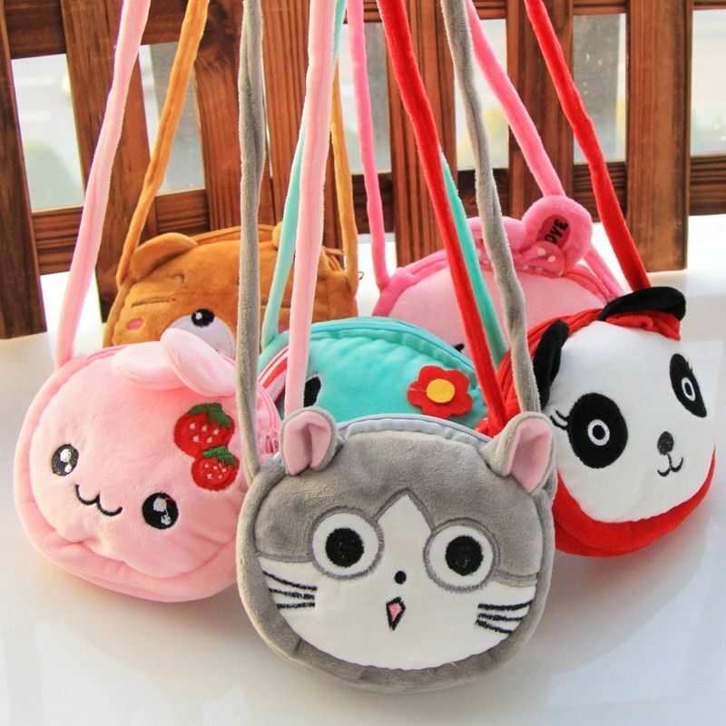 Cartoon Plush Lovely Children Purse Messenger Bags Animal Panda Cat Fluffy Baby