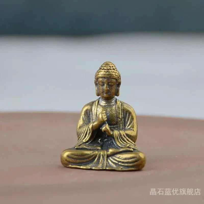 Solid Brass Rulaifo Bonze Mini Pocket Buddha Statue Table Bonsai Rockery Decor