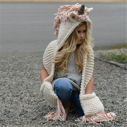 Cute Animals Style Girls Hats Scarf Set Winter Kids Knitting Hat Neckerchief