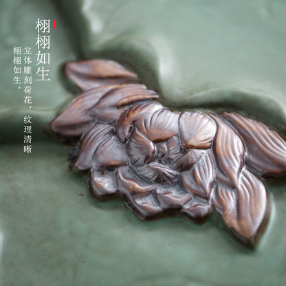 New Handmade Carved Lotus Reservoir Tea Tray Pottery Heavy Tea Table For Tea Set