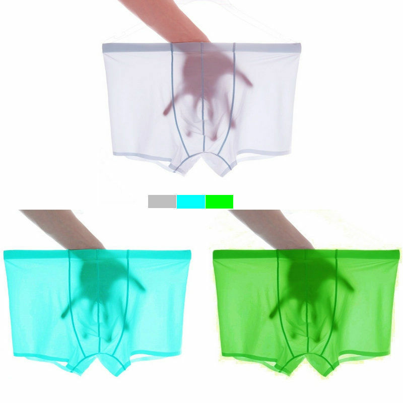 Men's Sexy Ice Silk Transparent Convex Panties Boxer Briefs Underpants Underwear