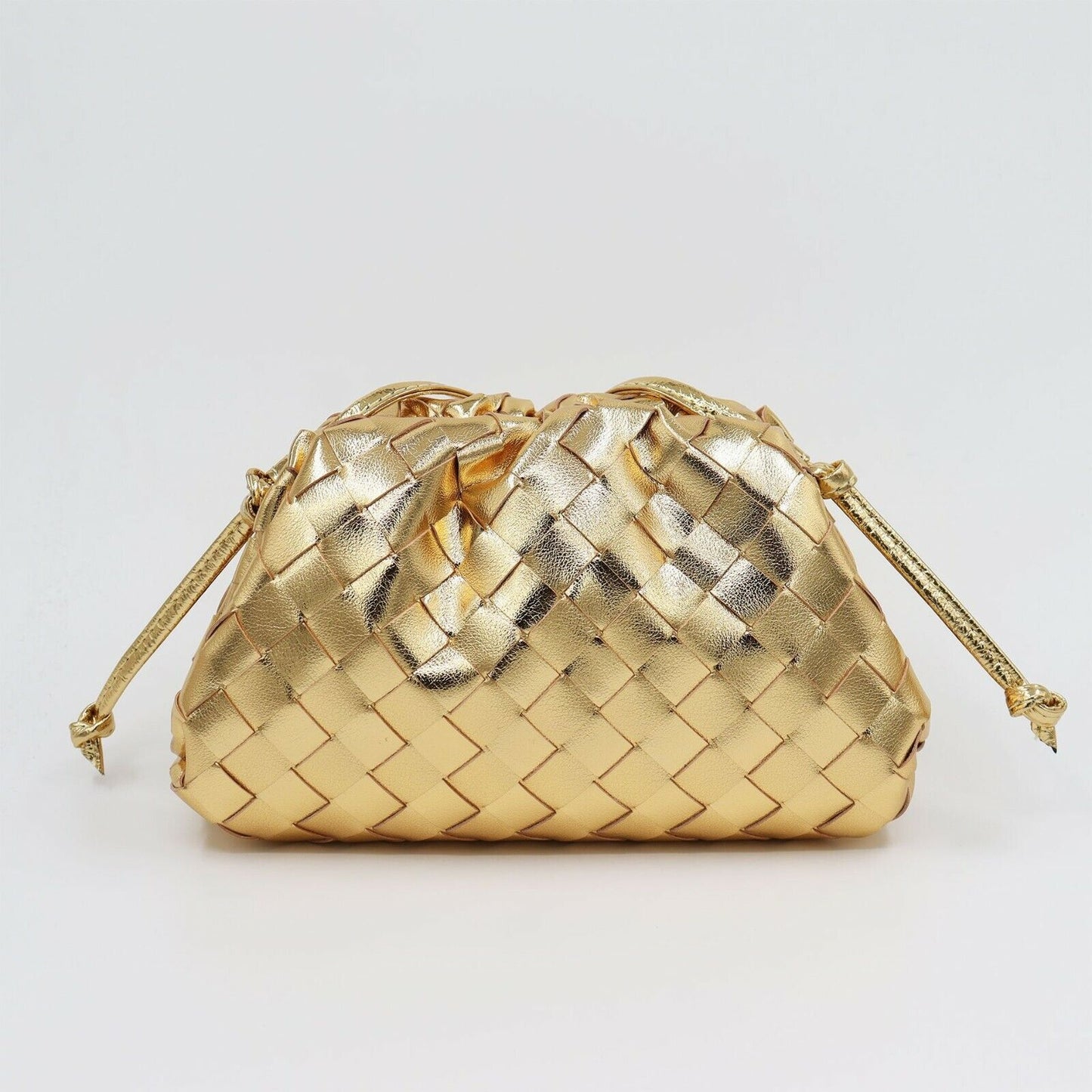 Woven Ruched Microfibre Leather Mini Pouch Clutch Bag Crossbody Shoulder Purse