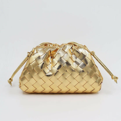 Woven Ruched Microfibre Leather Mini Pouch Clutch Bag Crossbody Shoulder Purse