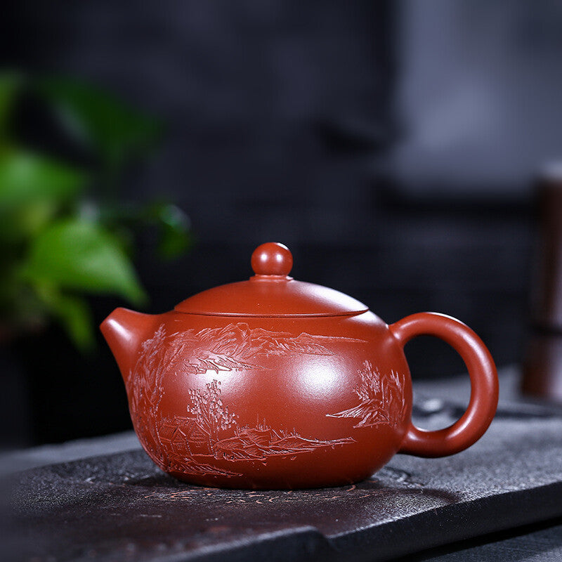 230ml Dahongpao Clay Real Yixing Zisha Handmade Tea Pot Marked Mountain Carved