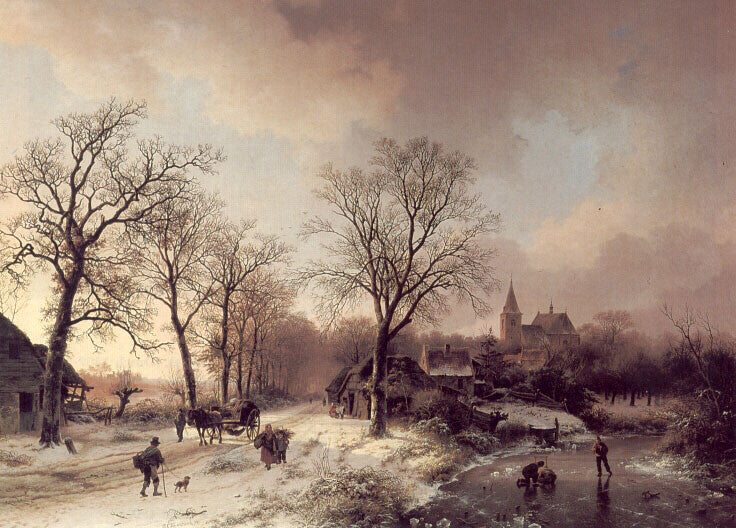 Oil painting Figures-in-a-Winter-Landscape-Barend-Cornelis-Koekkoek handmade art