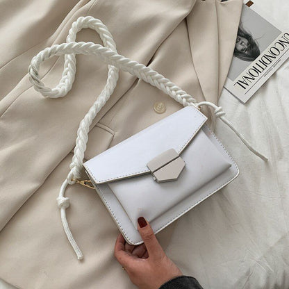 Small Shoulder Bags Weave Strap Crossbody Flap Purse Handbag Synthetic Leather