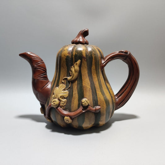 Vintage Chinese Yixing Purple Clay Teapot Zisha Ceramic Pumpkint Teaware Rare