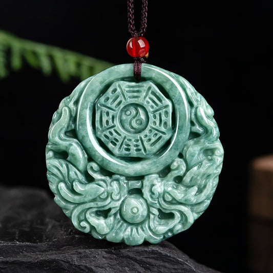 China Natural Grade A Jade Jadeite Dragon Tai Chi Amulet Blessing Pendant Gift