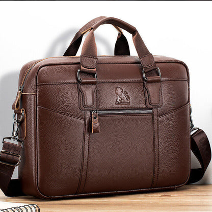 Men's Genuine Leather Shoulder Messenger Bags Business Work Bag Laptop Briefcase