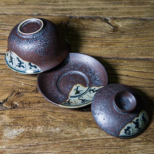 120ml Antique Gaiwan For Tea Pottery Tureen With Lid Word Teaware Kung Fu Tea