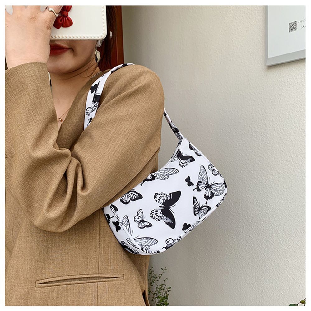 Shopper Bag Shoulder Underarm Bag Vintage Small Purse Nylon Handbags Zipper 1PC